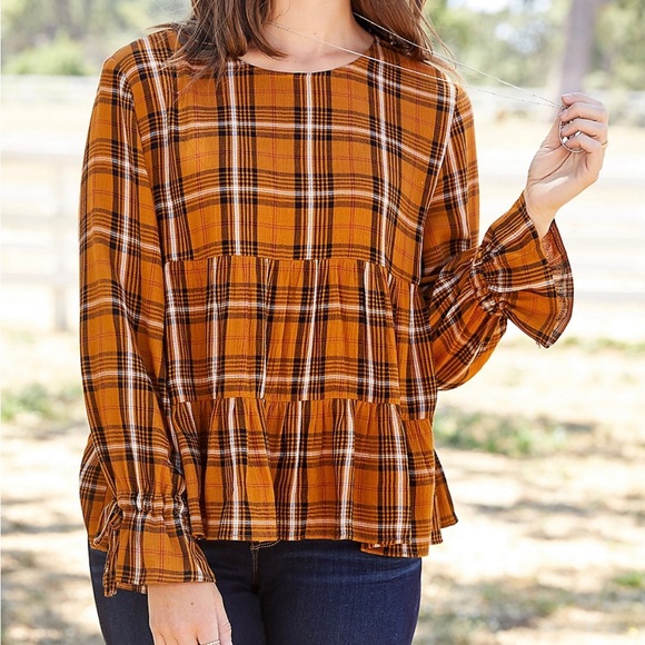 Maurices plaid tiered peasant blouse shirt women’s boho bohemian classic small - Picture 1 of 13